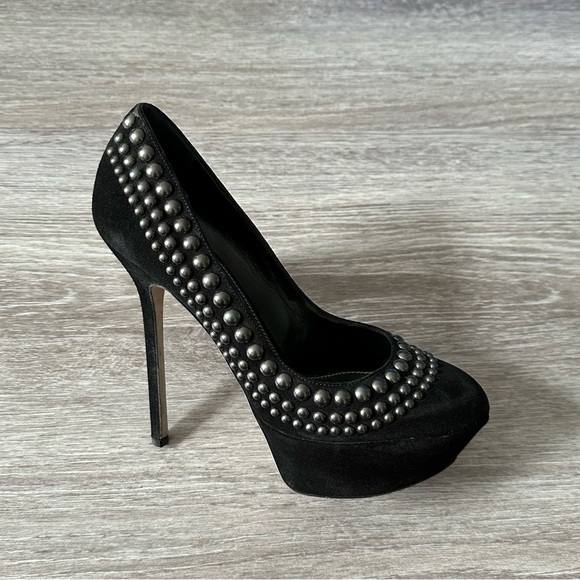 Sergio Rossi Black Suede Silver Studded Platform Pumps - Picture 4 of 13
